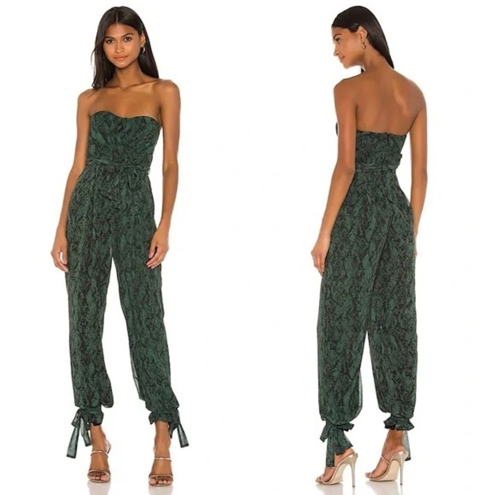 Michael Costello x Revolve Gwendolyn Green Snakeskin Jumpsuit. New, no tag.